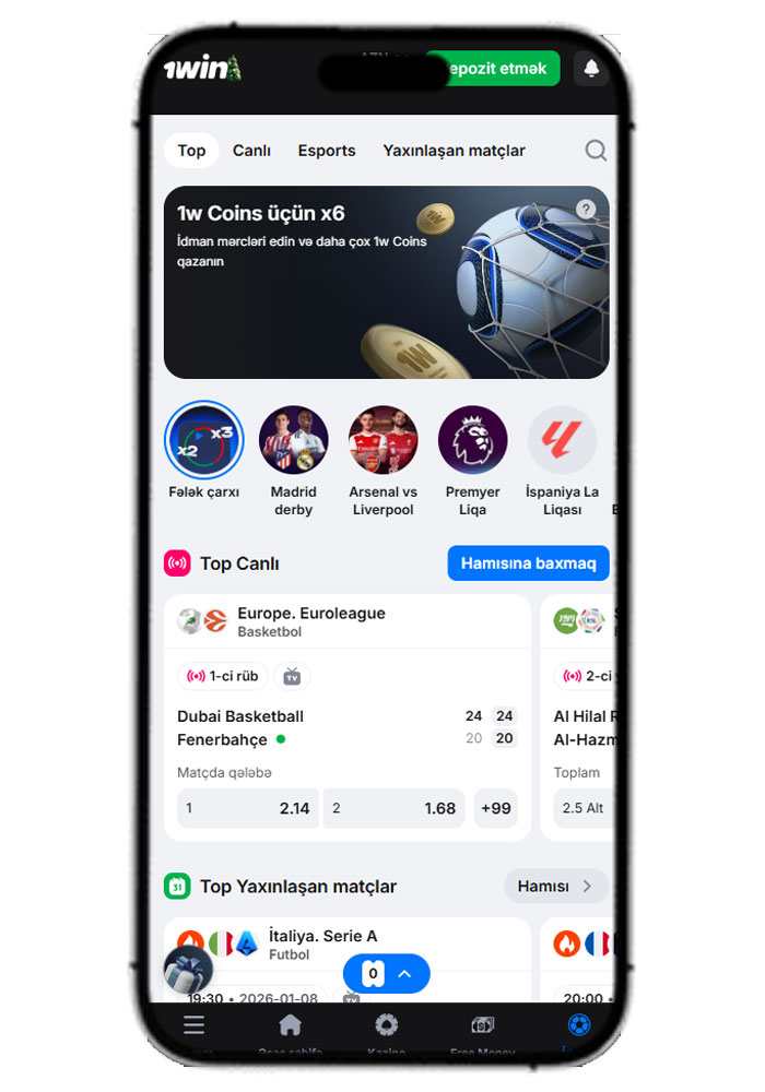 1Win Casino Mobile View