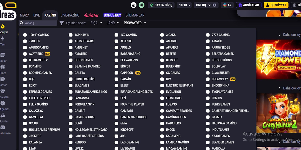 BetAndreas Provider List 1