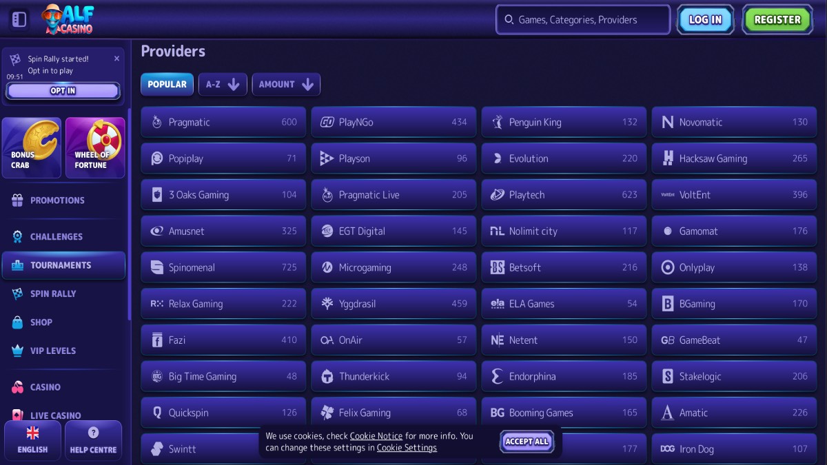 Alf Casino Providers