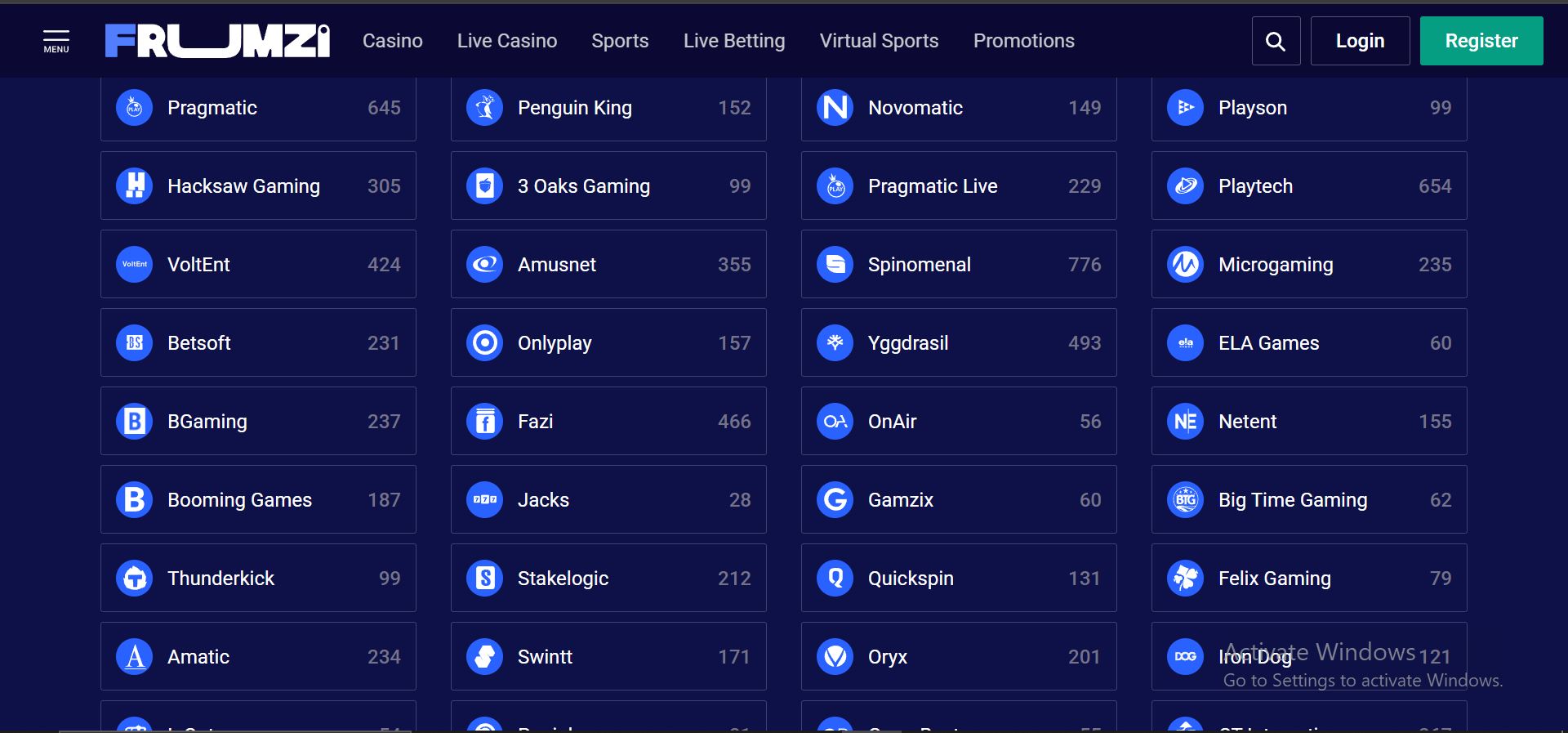 frumzi casino provider list