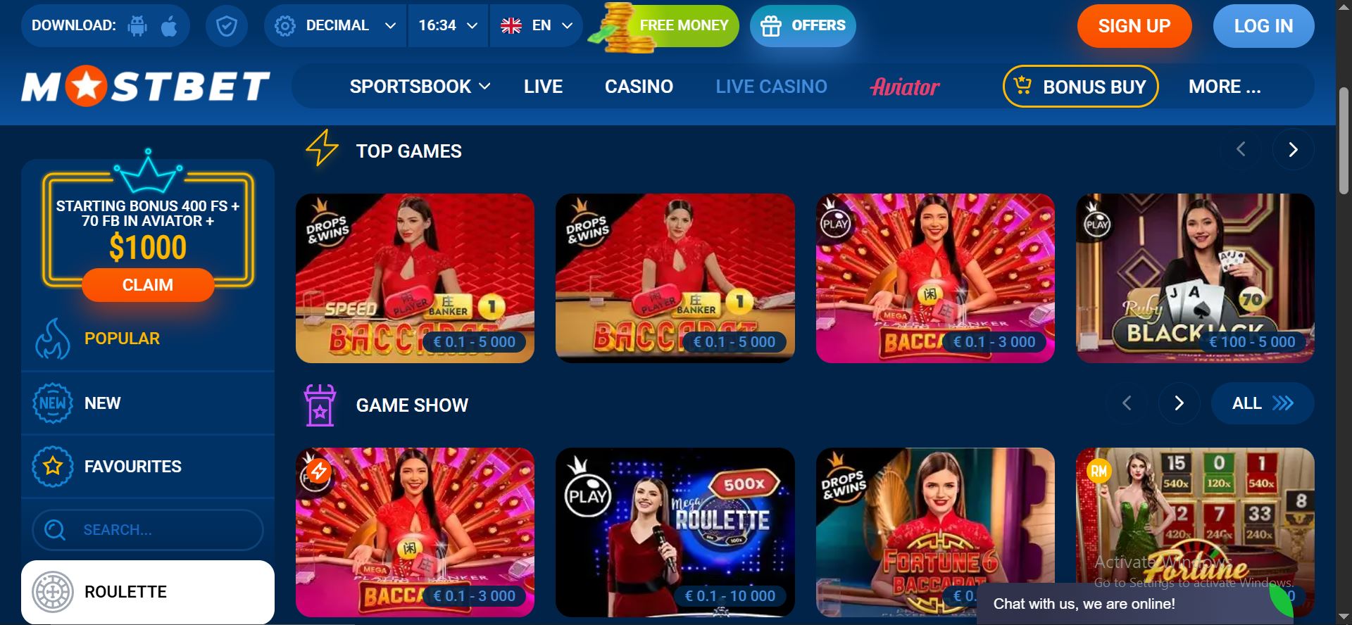 mostbet casino live games