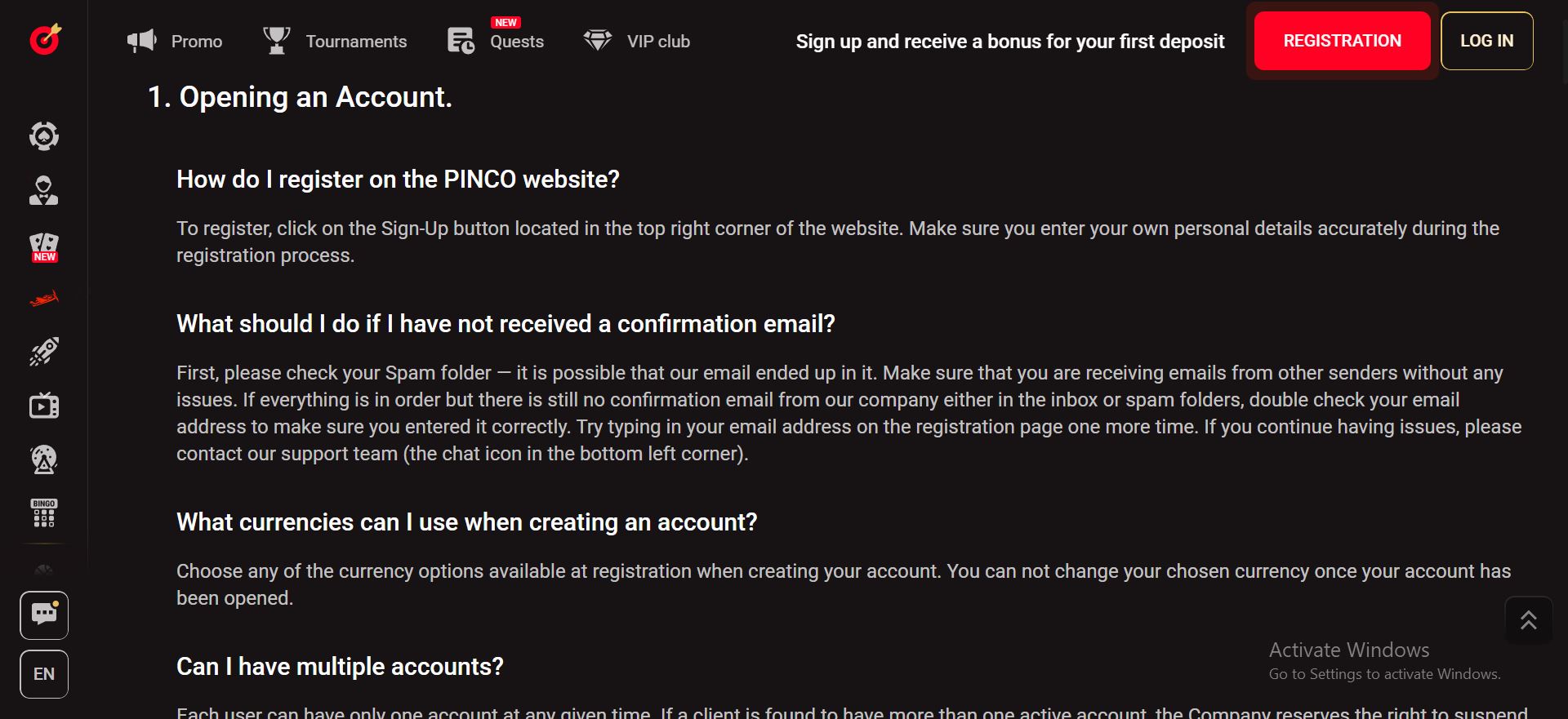pinco casino help centre