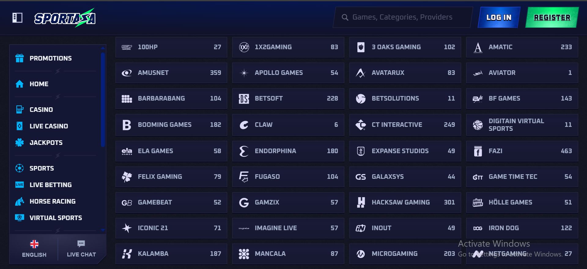 sportaza casino providers