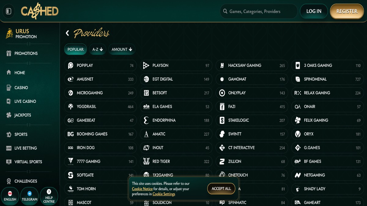 Cashed Casino Providers