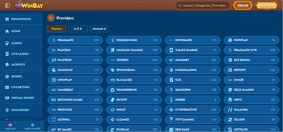 Winbay Casino Providers
