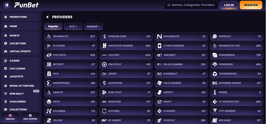 Funbet Casino Providers