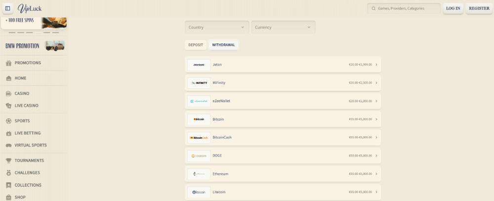 vip luck casino withdrawals