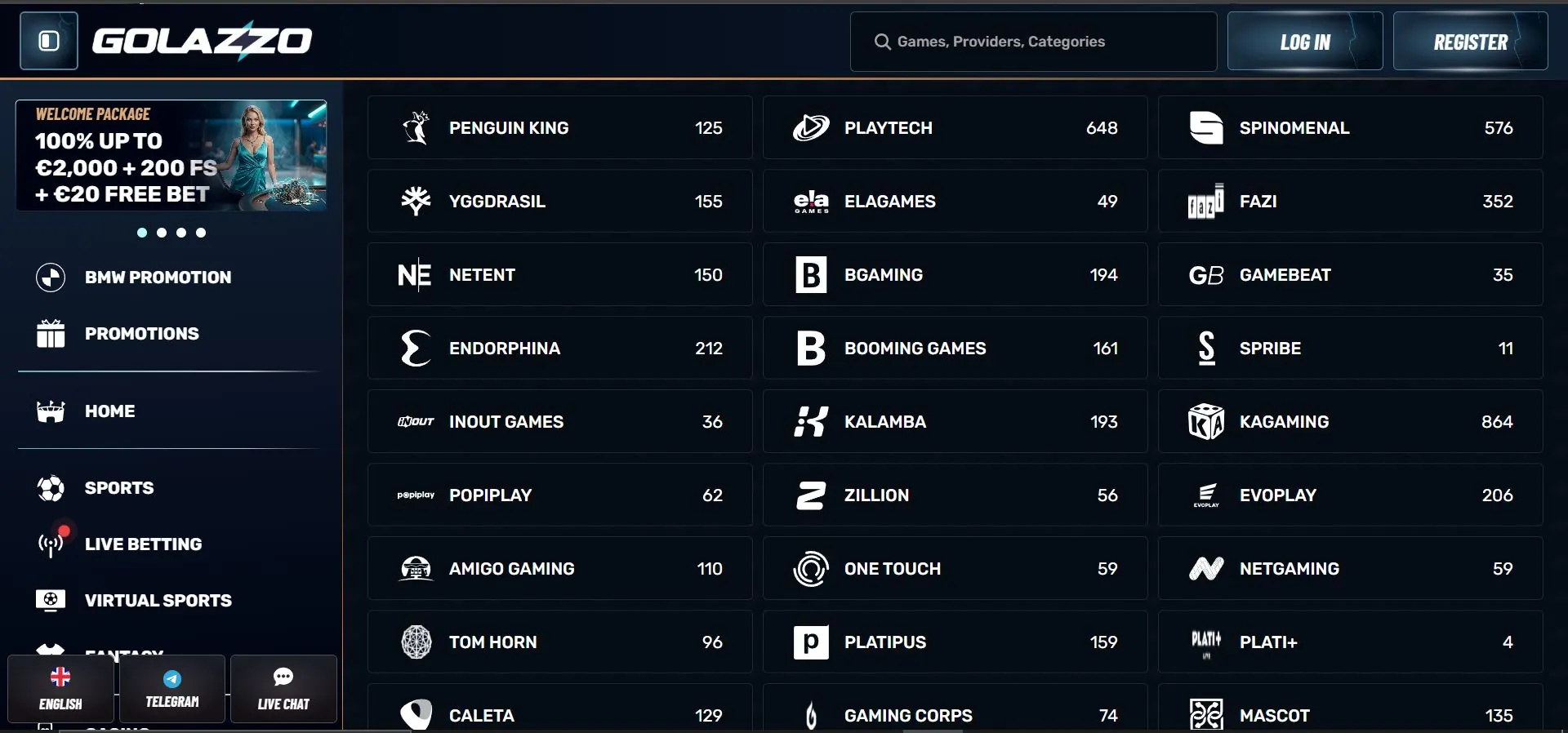 golazzo casino provider list