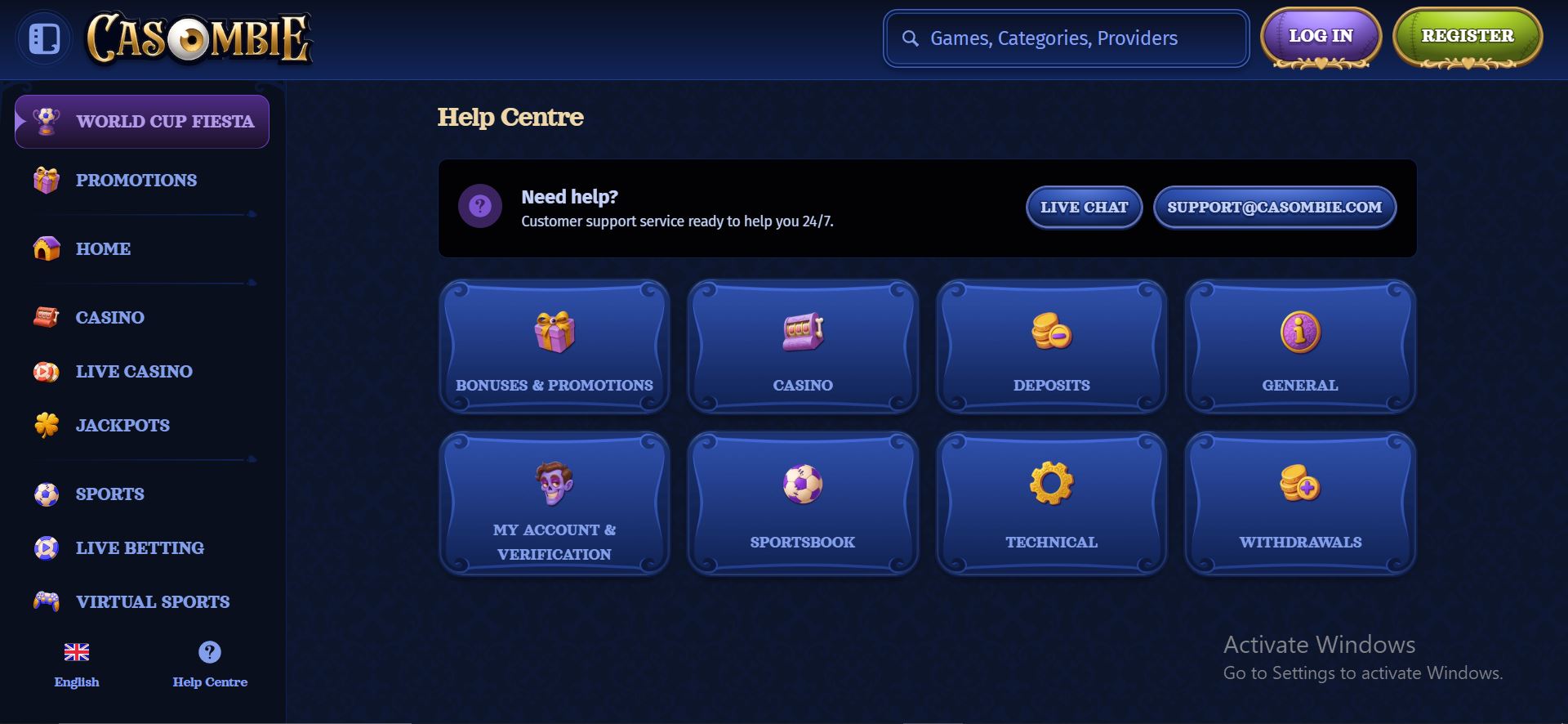 Casombie Casino help centre