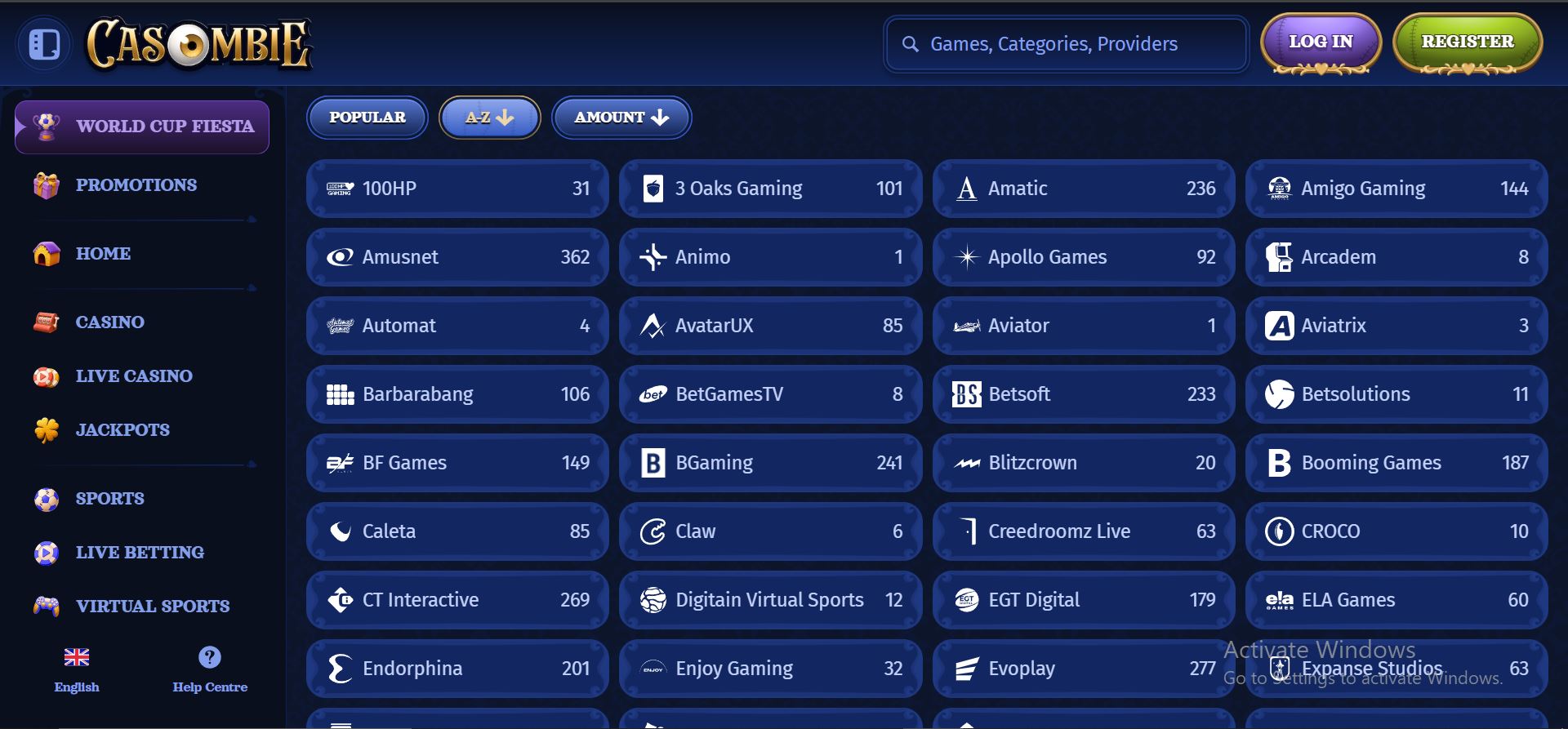 casombie casino providers list