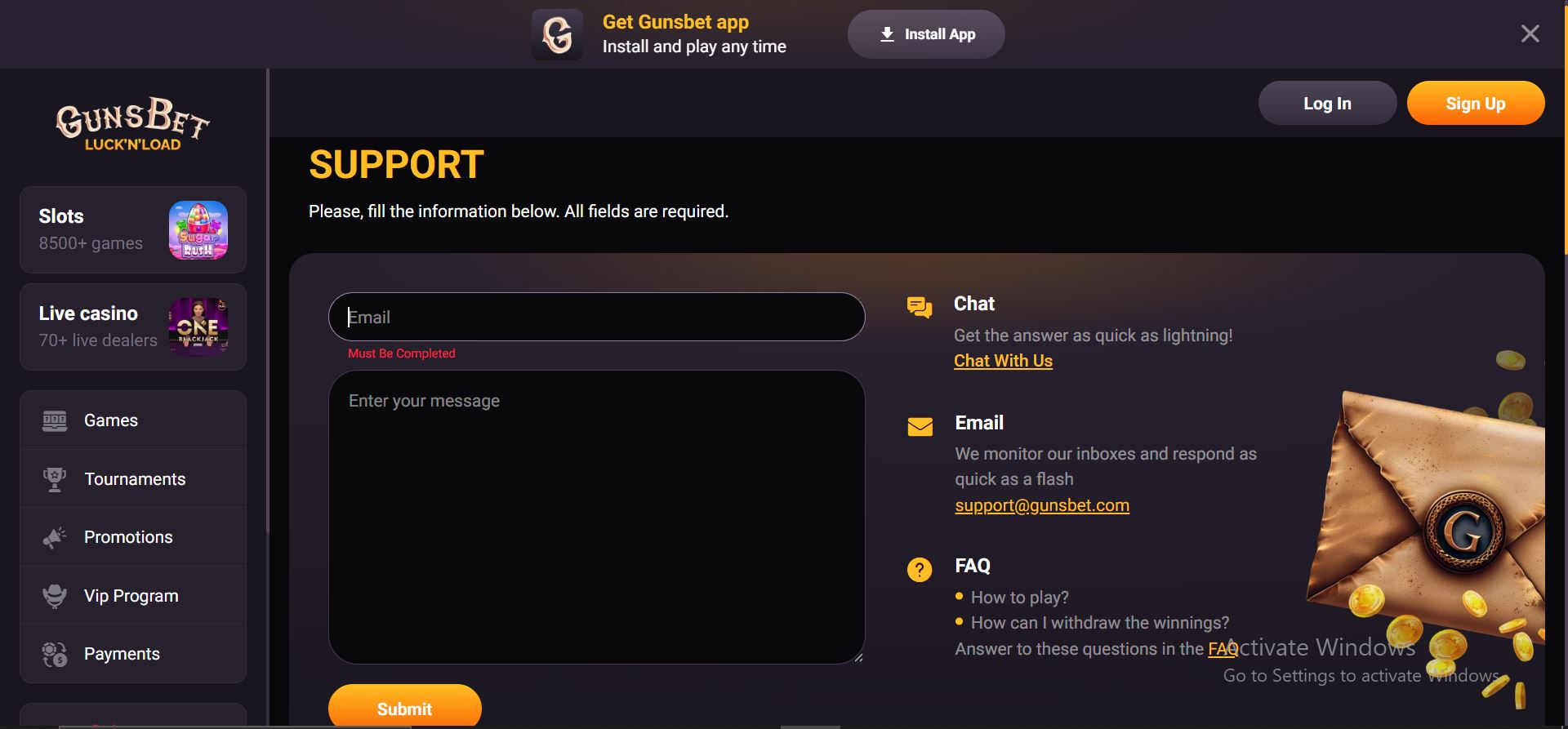 gunsbet casino help centre