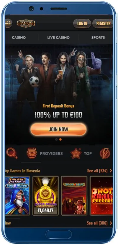 Gransino Casino Mobile App Shot