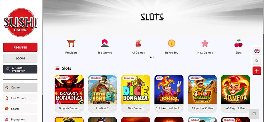 Sushi Casino Slots Section