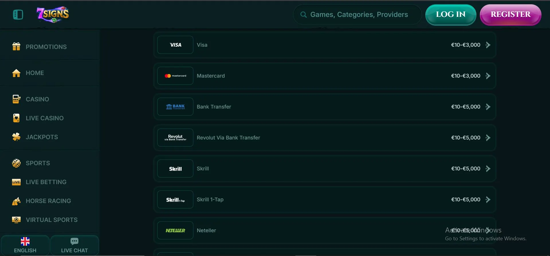 7signs casino withdrawals
