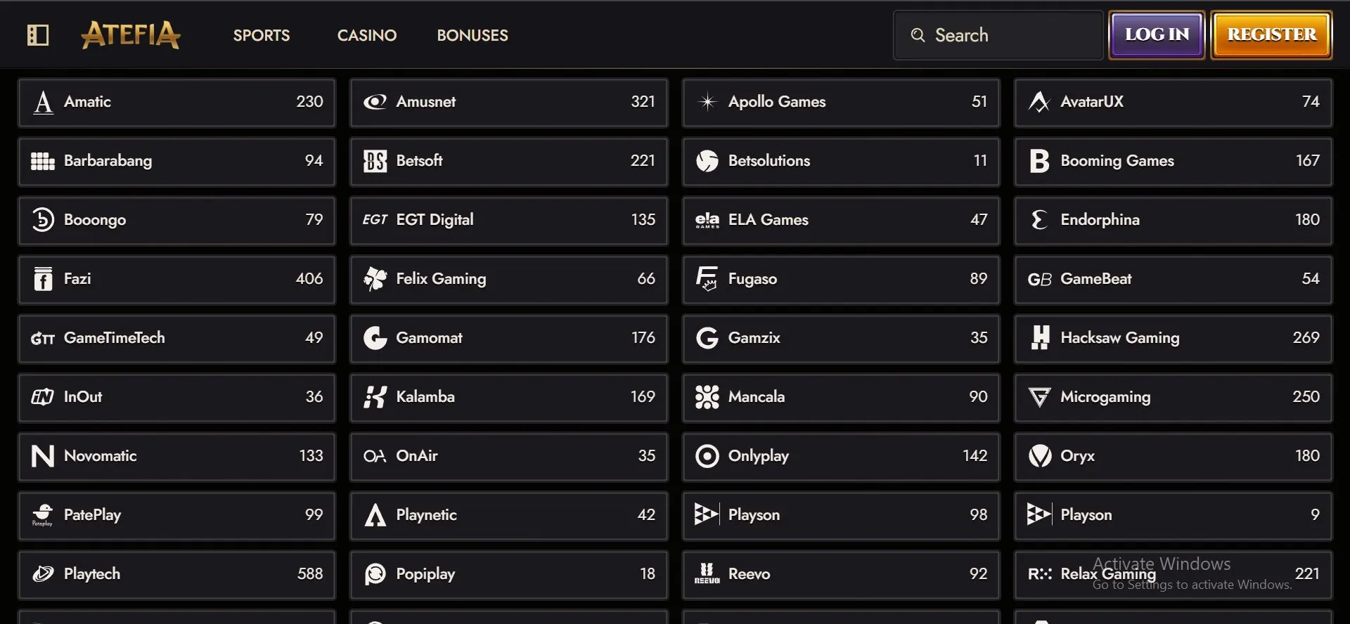 atefia casino providers list