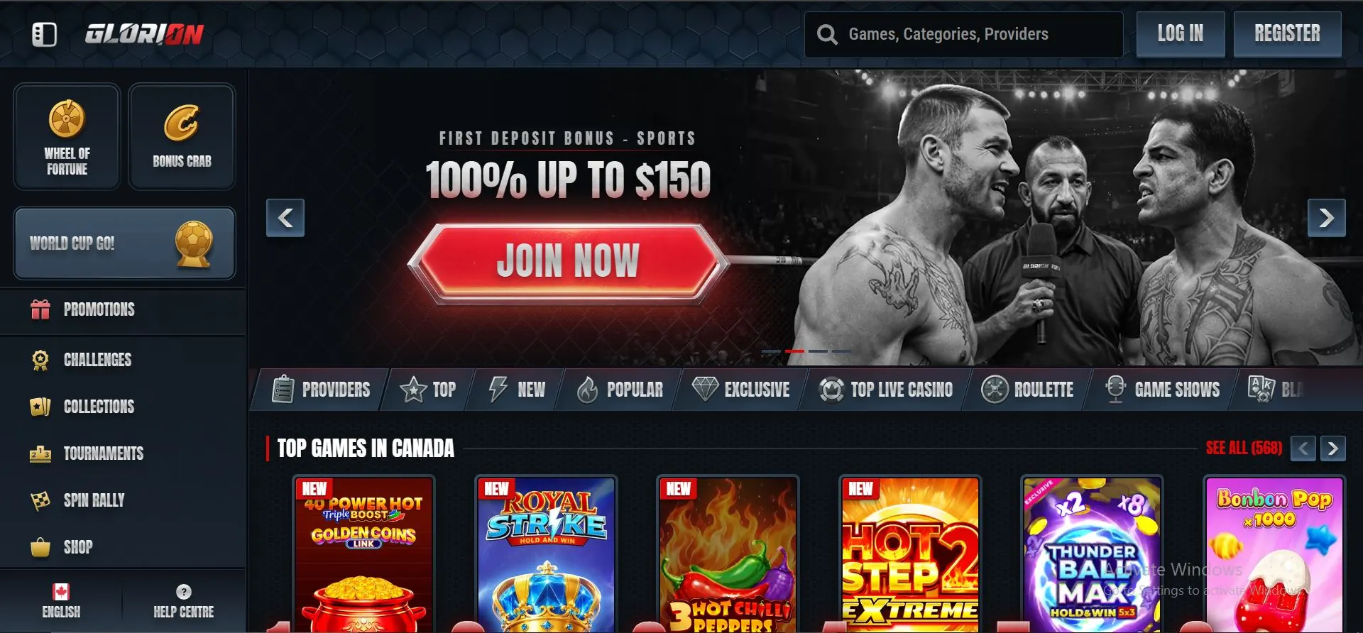 glorion casino home page