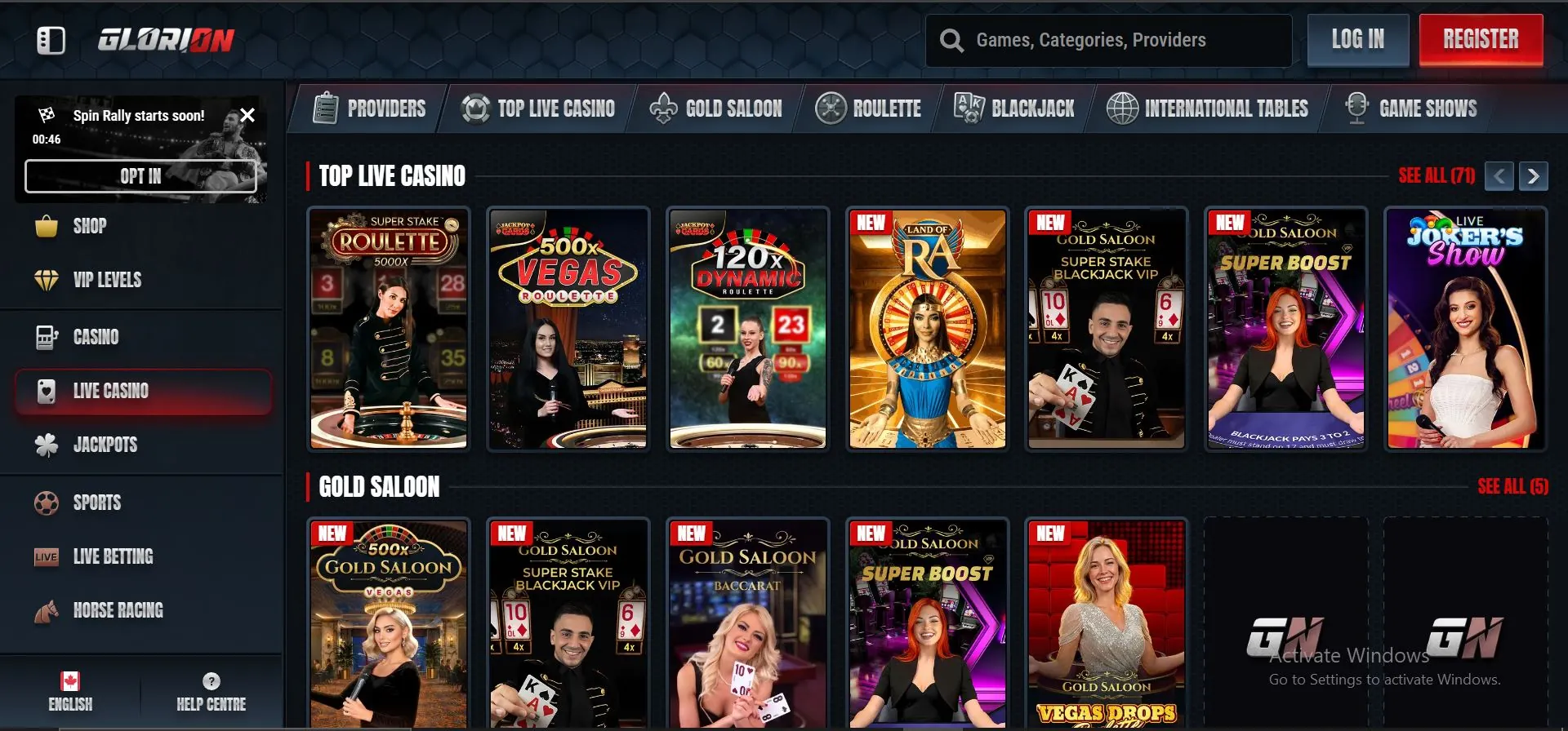 glorion casino live games