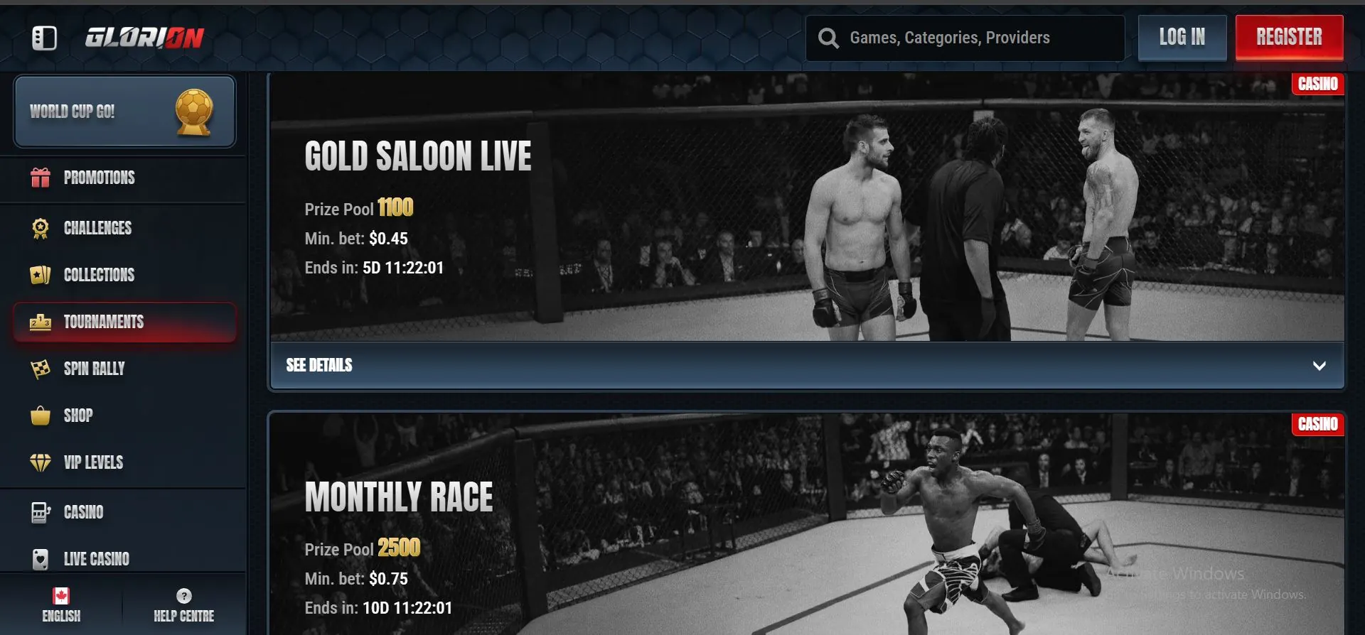 glorion casino tournaments