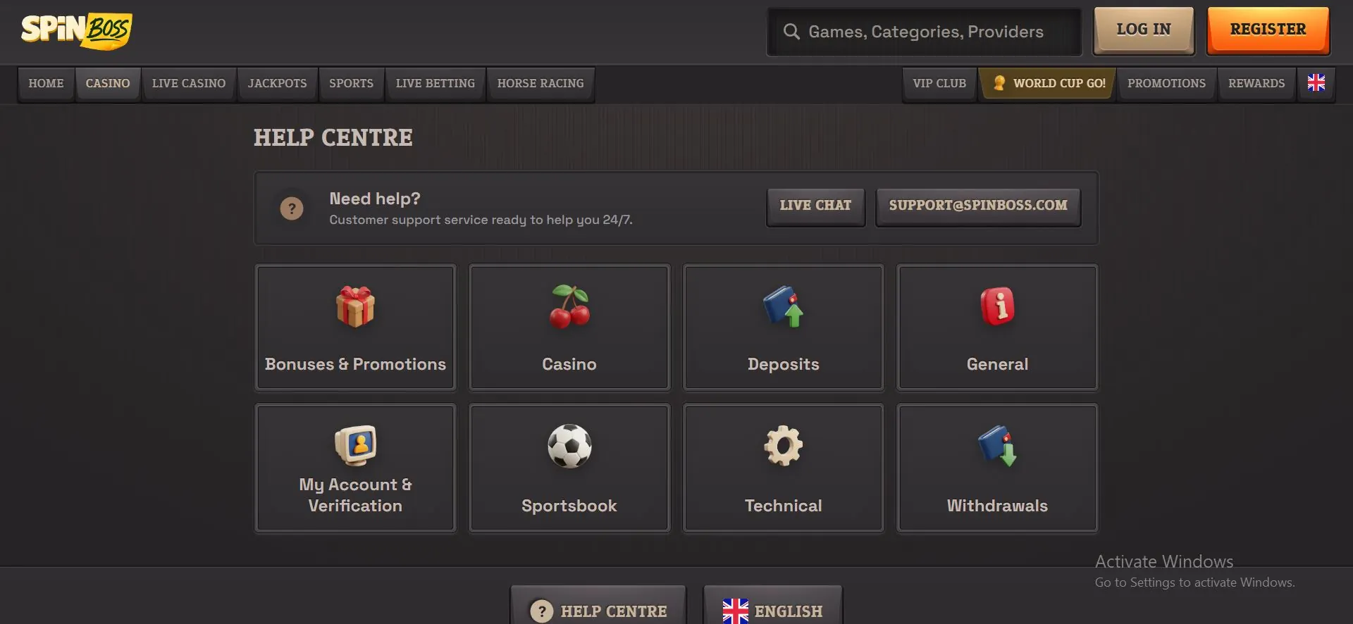 spinboss casino help centre