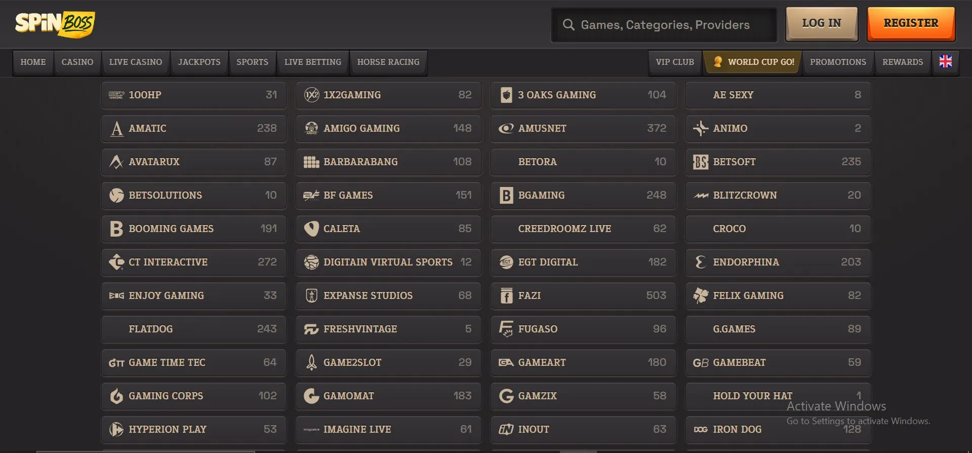 spinboss casino providers list