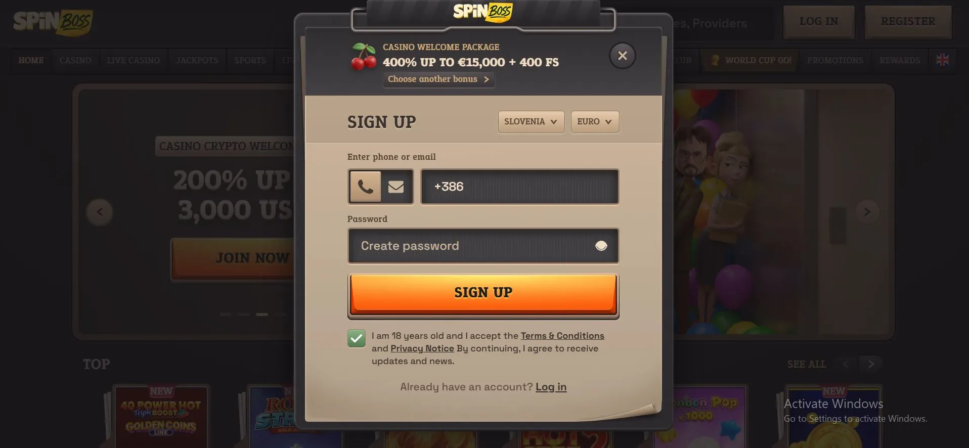 spinboss casino registration