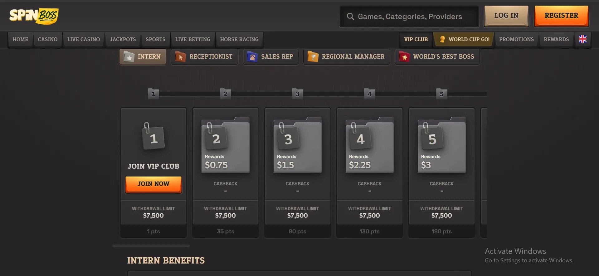 spinboss casino vip program