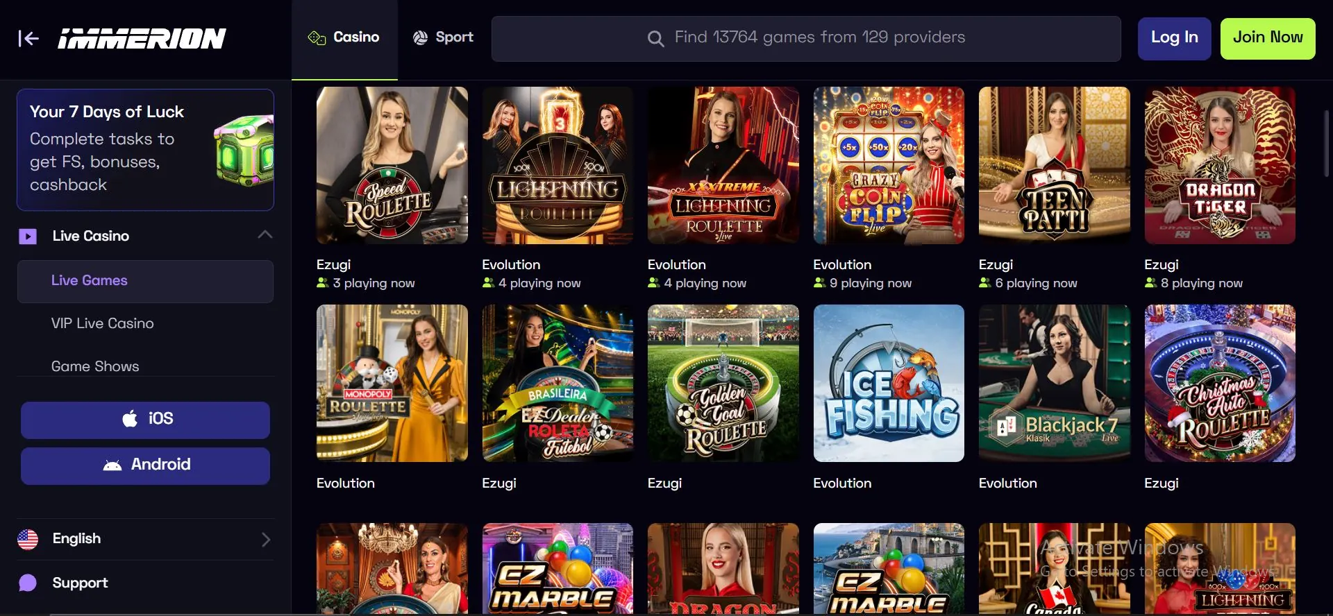 immerion casino live games