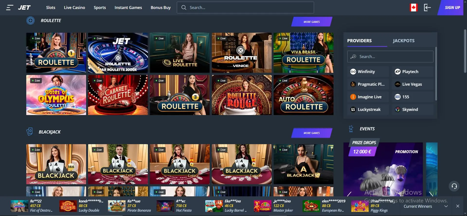 jet casino live games