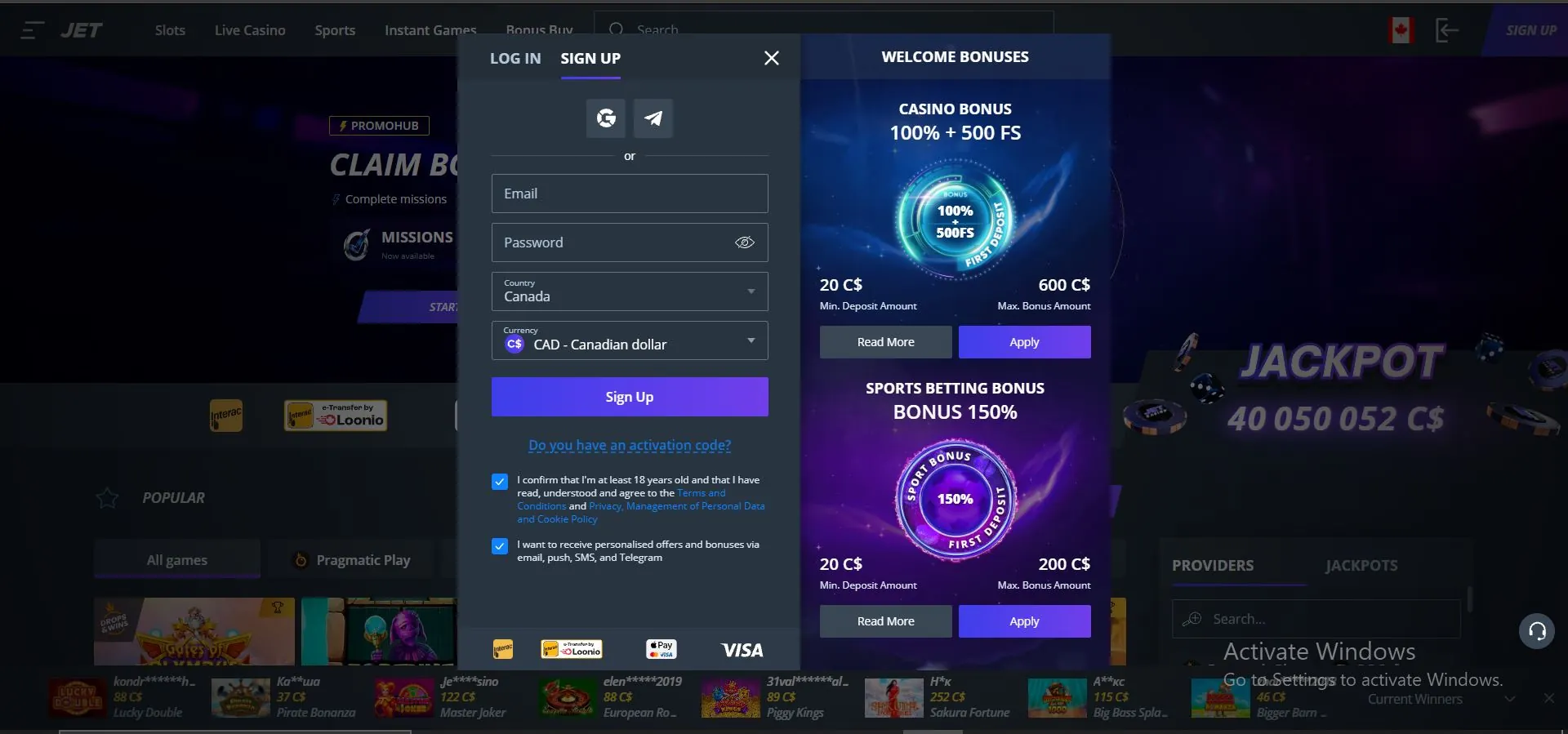jet casino registration