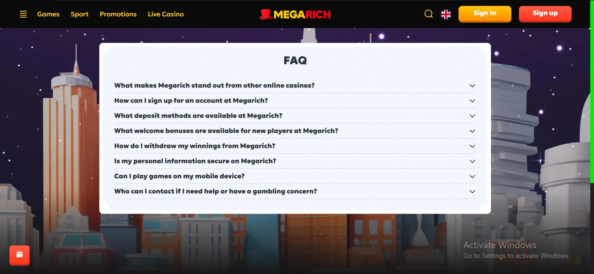 megarich casino help centre