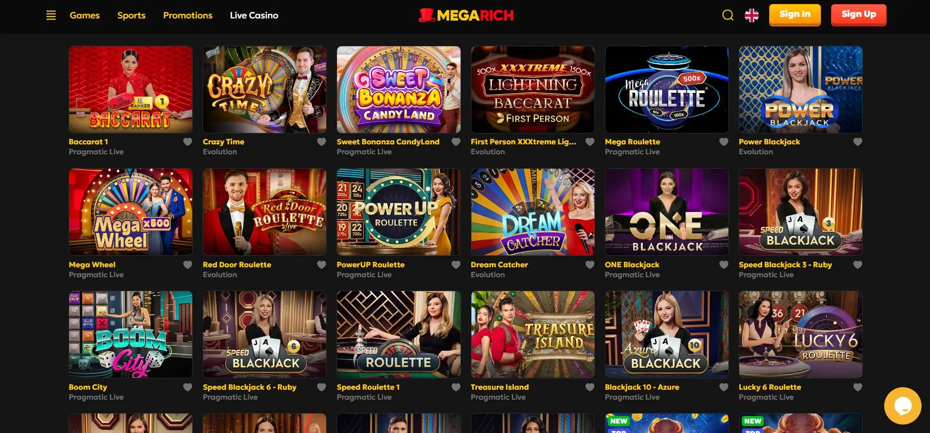 megarich casino live games