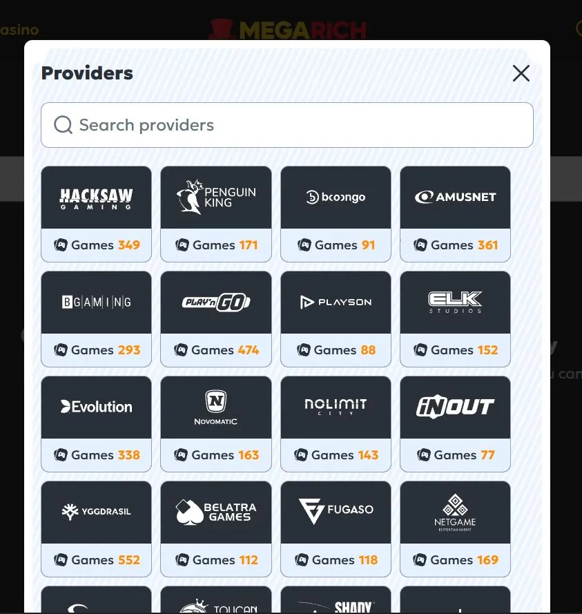 megarich casino providers